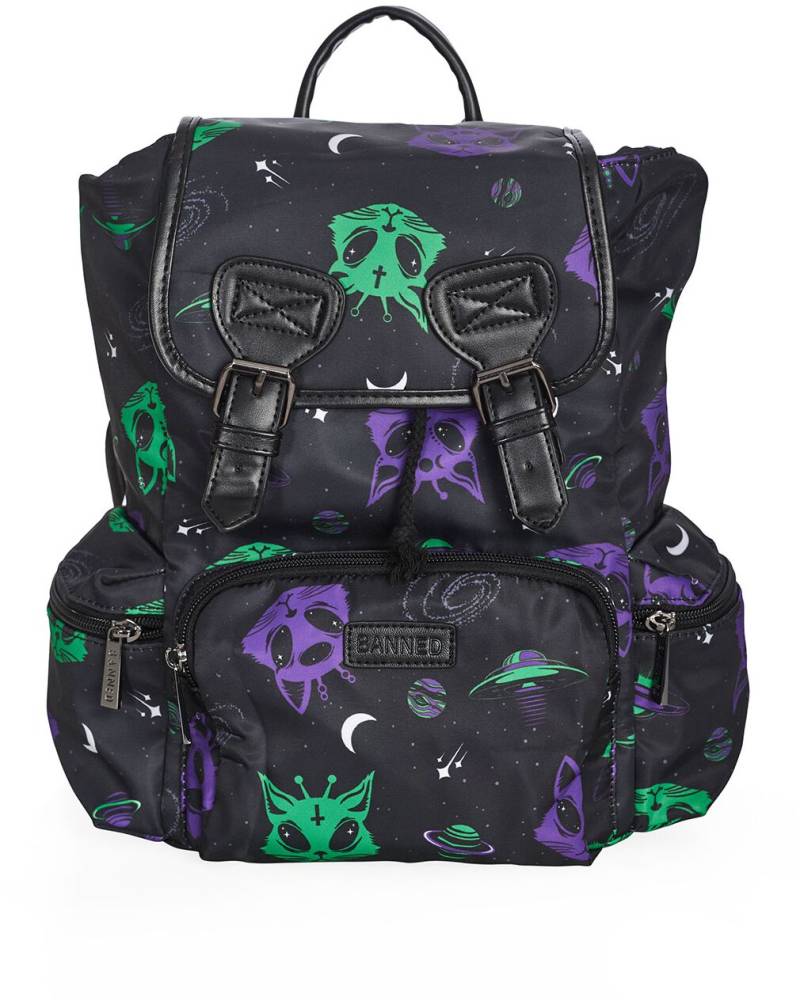 Banned Alternative - Gothic Rucksack - Alien Space Cat - für Damen - schwarz/multicolor von Banned Alternative