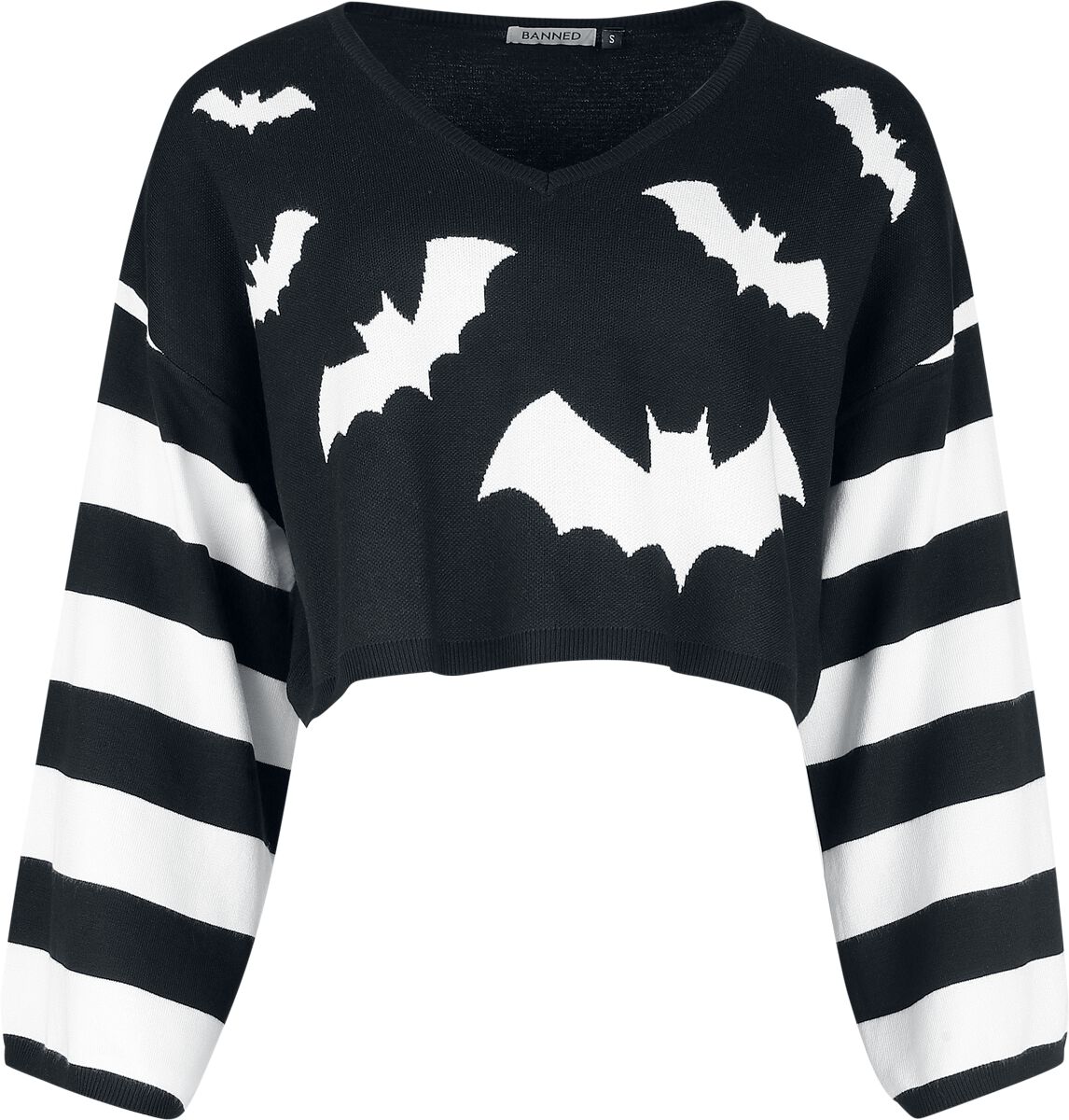 Banned Alternative - Gothic Strickpullover - Annabelle Bat Jumper - S bis XL - für Damen - Größe M - schwarz/weiß von Banned Alternative