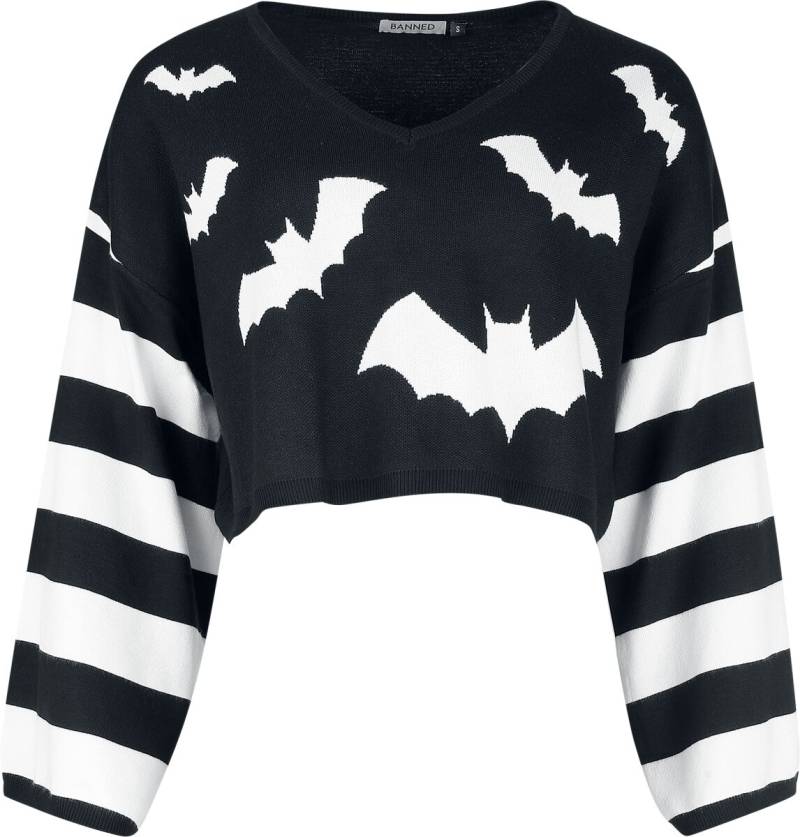 Banned Alternative - Gothic Strickpullover - Annabelle Bat Jumper - M bis XL - für Damen - Größe M - schwarz/weiß von Banned Alternative