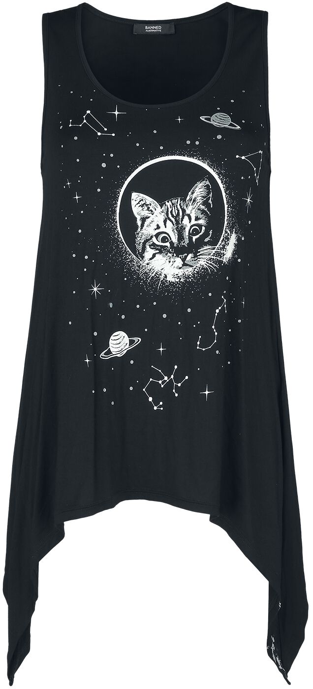 Banned Alternative - Gothic Top - Space Cat Top - XS bis 4XL - für Damen - Größe XL - schwarz von Banned Alternative