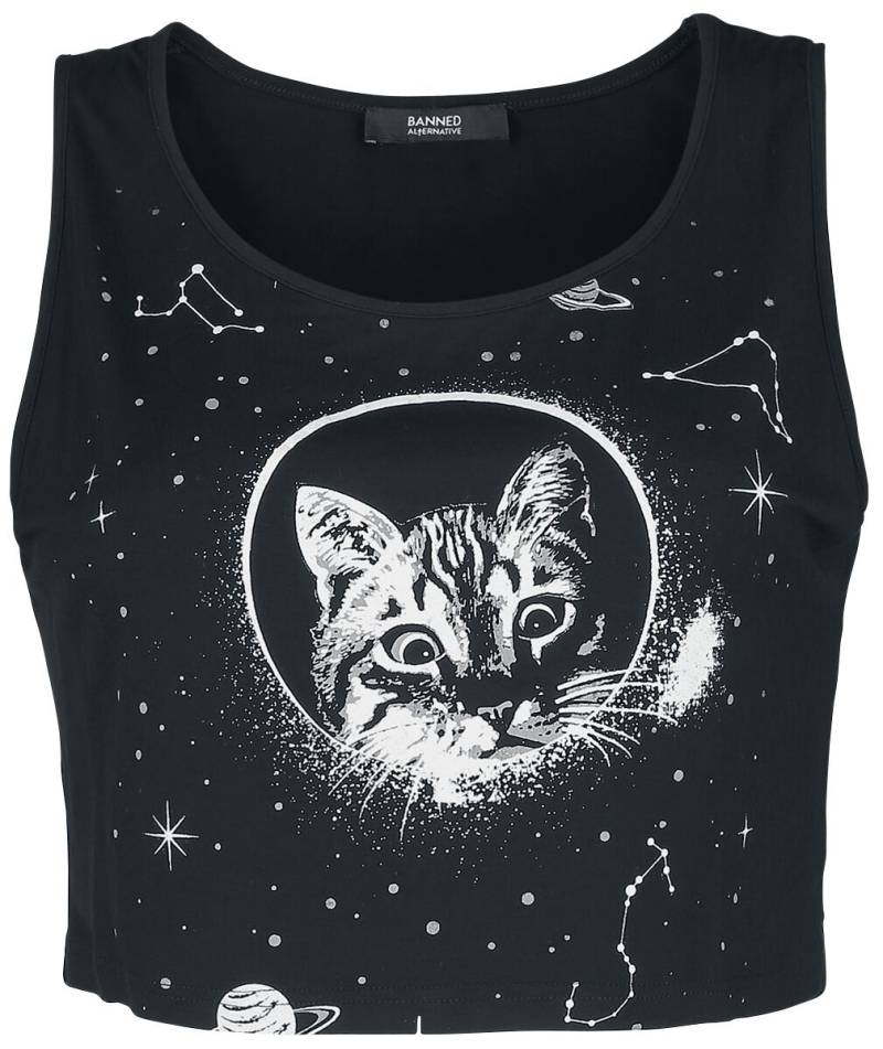 Banned Alternative - Gothic Top - Space Kitty Cropped Top - L bis XXL - für Damen - Größe XXL - schwarz von Banned Alternative