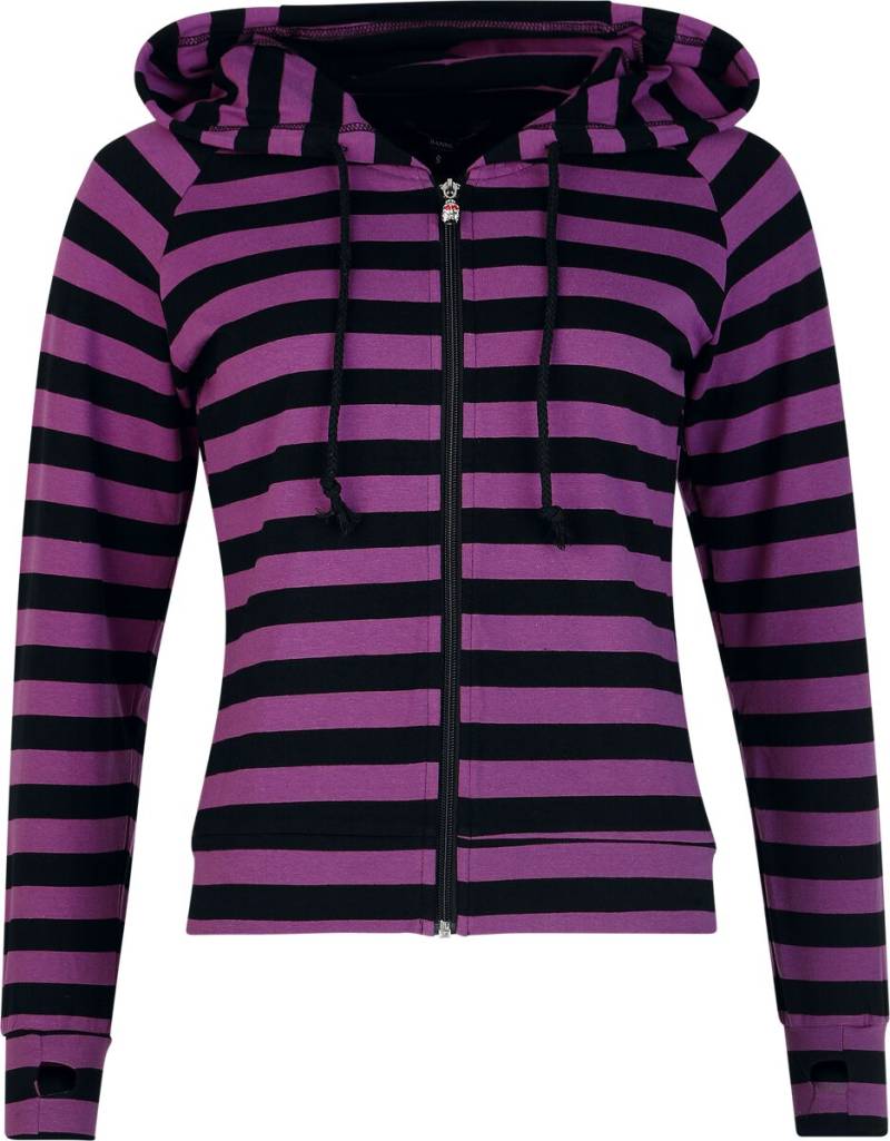 Banned Alternative Kapuzenpullover - Cat Ears Striped Hoodie - S bis XL - für Damen - Größe S - schwarz/lila von Banned Alternative