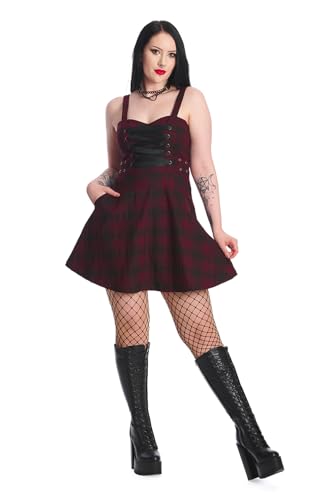 Banned Alternative Kleid Distressed Dress Schwarz Rot Kariert Tartan Schnürung, Größe:M von Banned Alternative