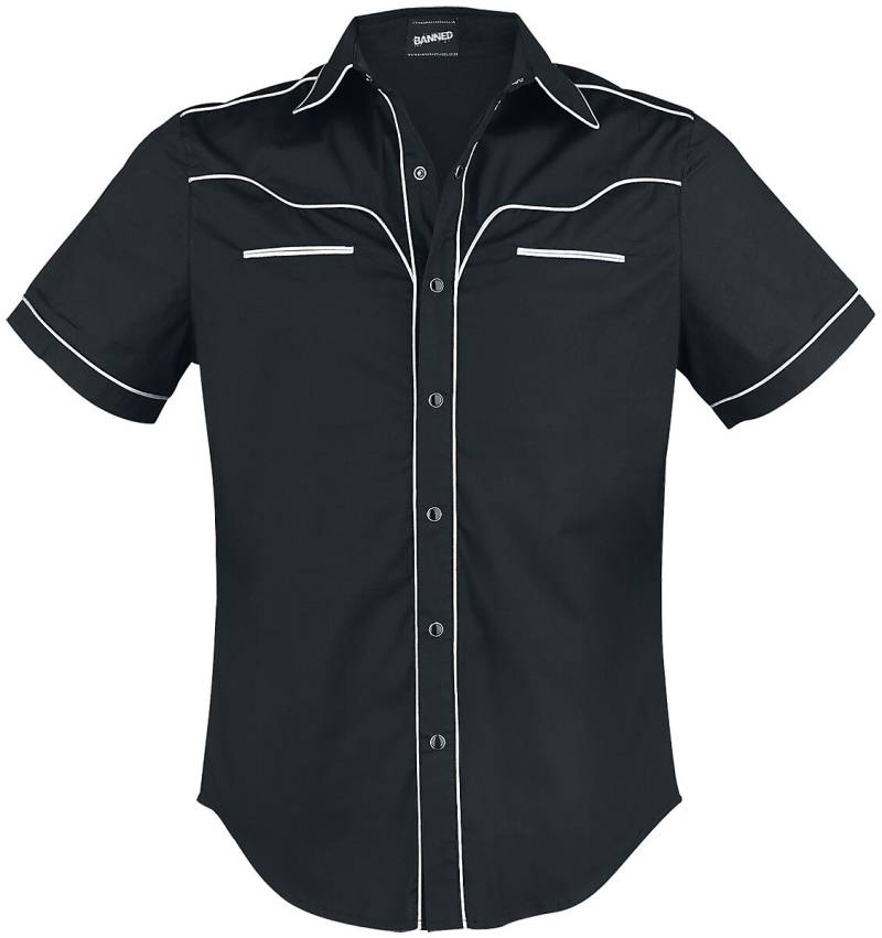 Banned Alternative Plain Trim Kurzarmhemd schwarz weiß in M von Banned Alternative