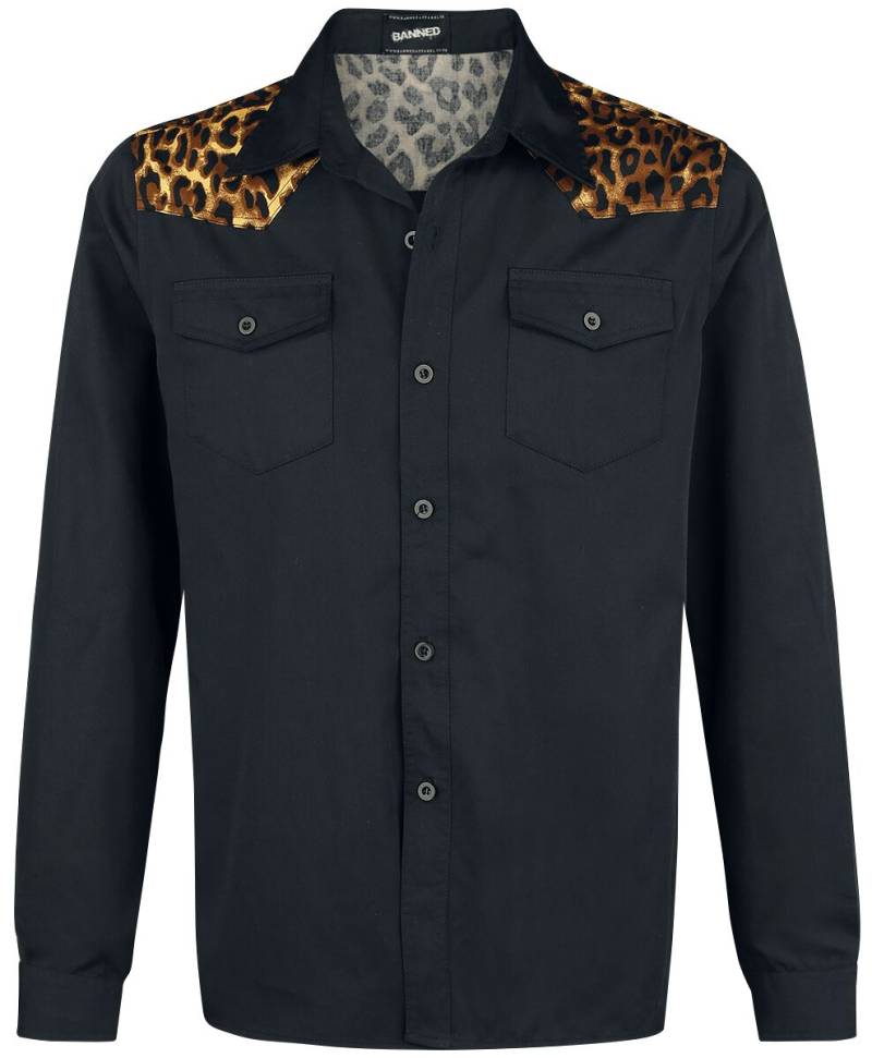 Banned Alternative - Rockabilly Langarmhemd - Leo Panel - S bis XXL - für Männer - Größe M - schwarz/leo Banned Alternative - Rockabilly Langarmhemd - Leo Panel - S bis XXL - für Männer - Größe M - schwarz/leo von Banned Alternative