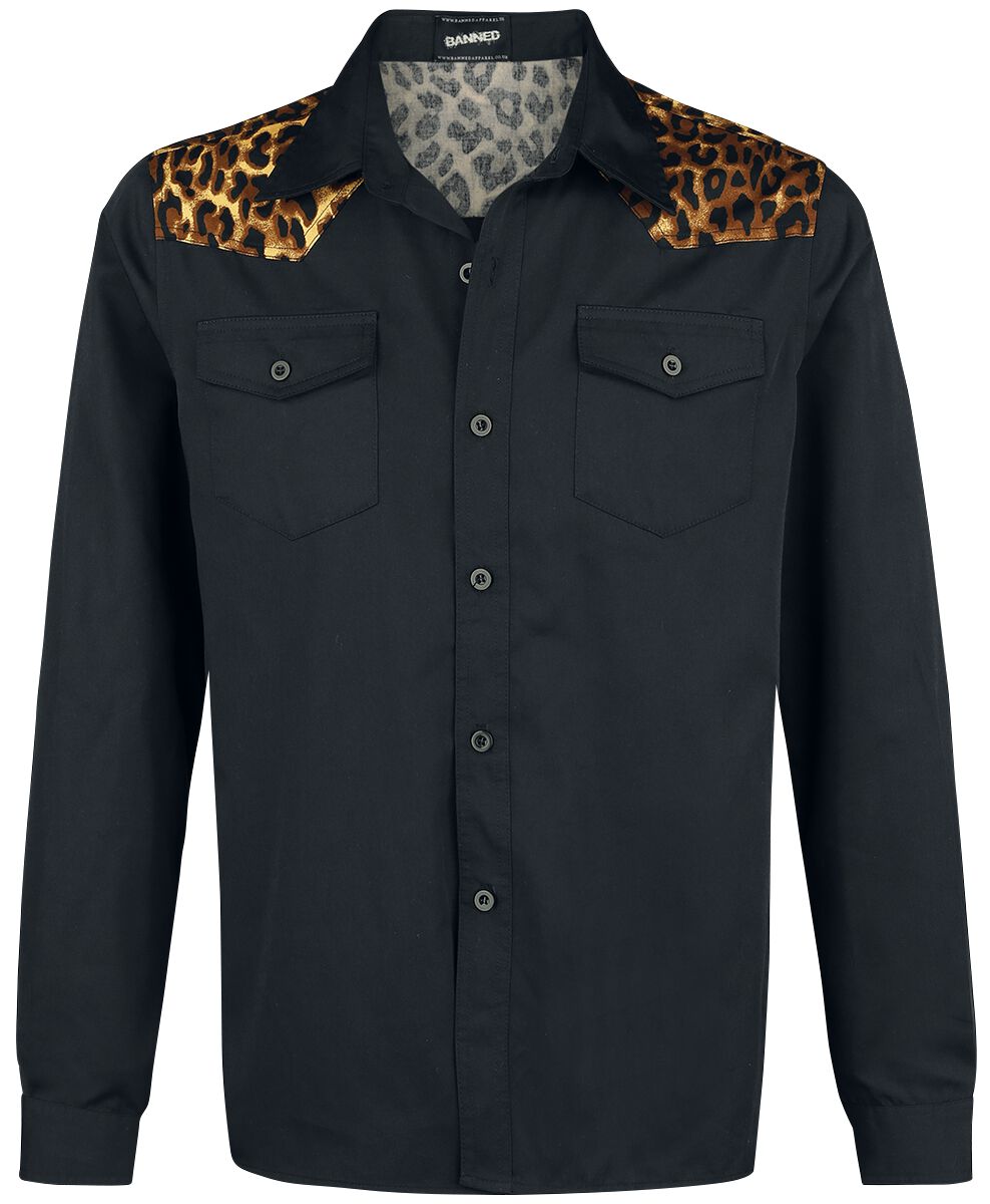 Banned Alternative - Rockabilly Langarmhemd - Leo Panel - S bis XXL - für Männer - Größe XXL - schwarz/leo Banned Alternative - Rockabilly Langarmhemd - Leo Panel - S bis XXL - für Männer - Größe XXL - schwarz/leo von Banned Alternative
