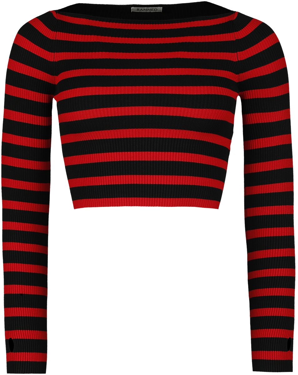 Banned Alternative Strickpullover - Frances Striped Jumper - XXL bis 4XL - für Damen - Größe 3XL - schwarz/rot von Banned Alternative