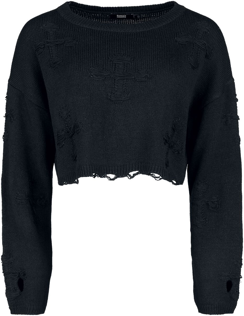 Banned Alternative Strickpullover - Onyx Bow Jumper - 3XL bis 4XL - für Damen - Größe 3XL - schwarz von Banned Alternative