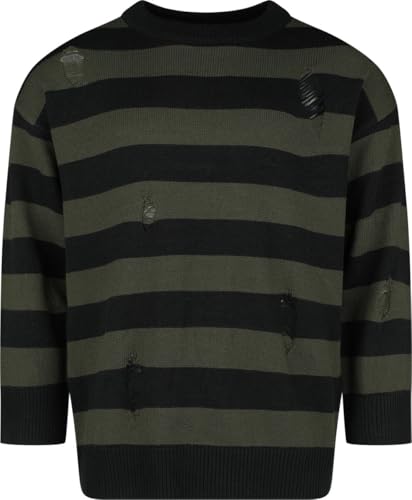 Banned Alternative Striped Knit Sweater Männer Strickpullover grün/schwarz L von Banned Alternative