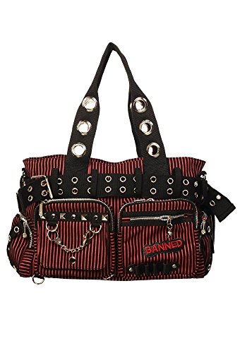 Banned Damen Handtasche mit Handschellen-Details, Rockabilly-Look, Leinwand, rot - rot - Größe: Large von Banned Apparel