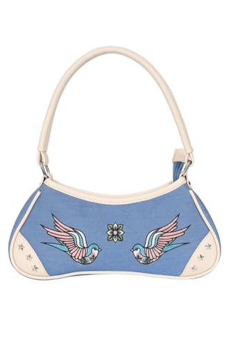 Banned Marilou Swallow Handtasche – Vintage-Jeanstasche mit gestickten Schwalben von Banned Apparel