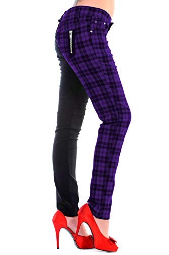 Banned Tartan Karo Emo Punk Geteilte Beine Lila Enge Hose Für Damen (2XL - 44) von Banned Apparel