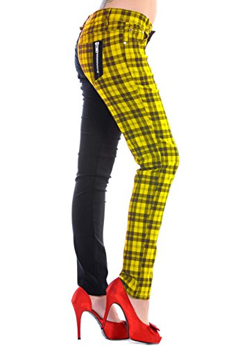 Banned Tartan Karo Emo Punk Geteilte Beine Yellow Enge Hose Für Damen - Gelb (M - 38) von Banned Apparel