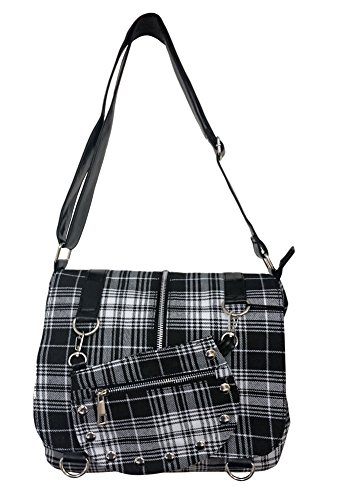 Banned Tartan Messenger Tasche Punk Goth Karo Schultertasche - Schwarz & Weiß von Banned Apparel