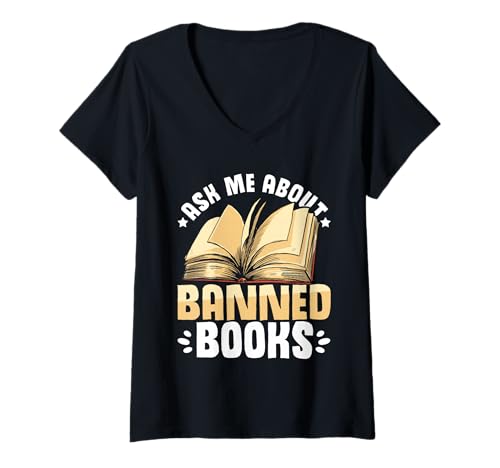Damen Verbotene Bücherliste Lesen Verbotener Bücher Lover Reader T-Shirt mit V-Ausschnitt von Banned Book Set Reading Glasses Men Books