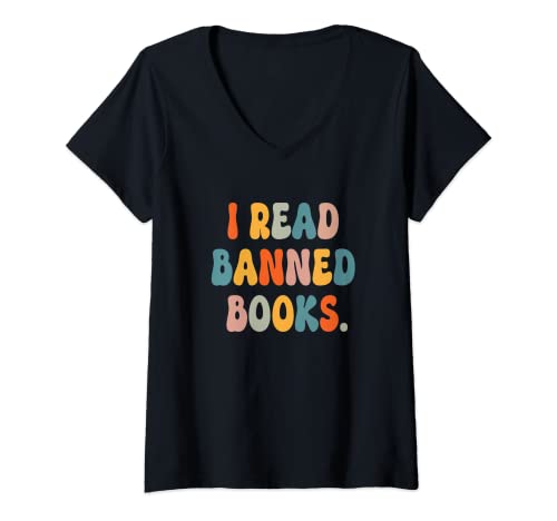 Damen I Read Banned Books T-Shirt mit V-Ausschnitt von Banned Books Bookworm
