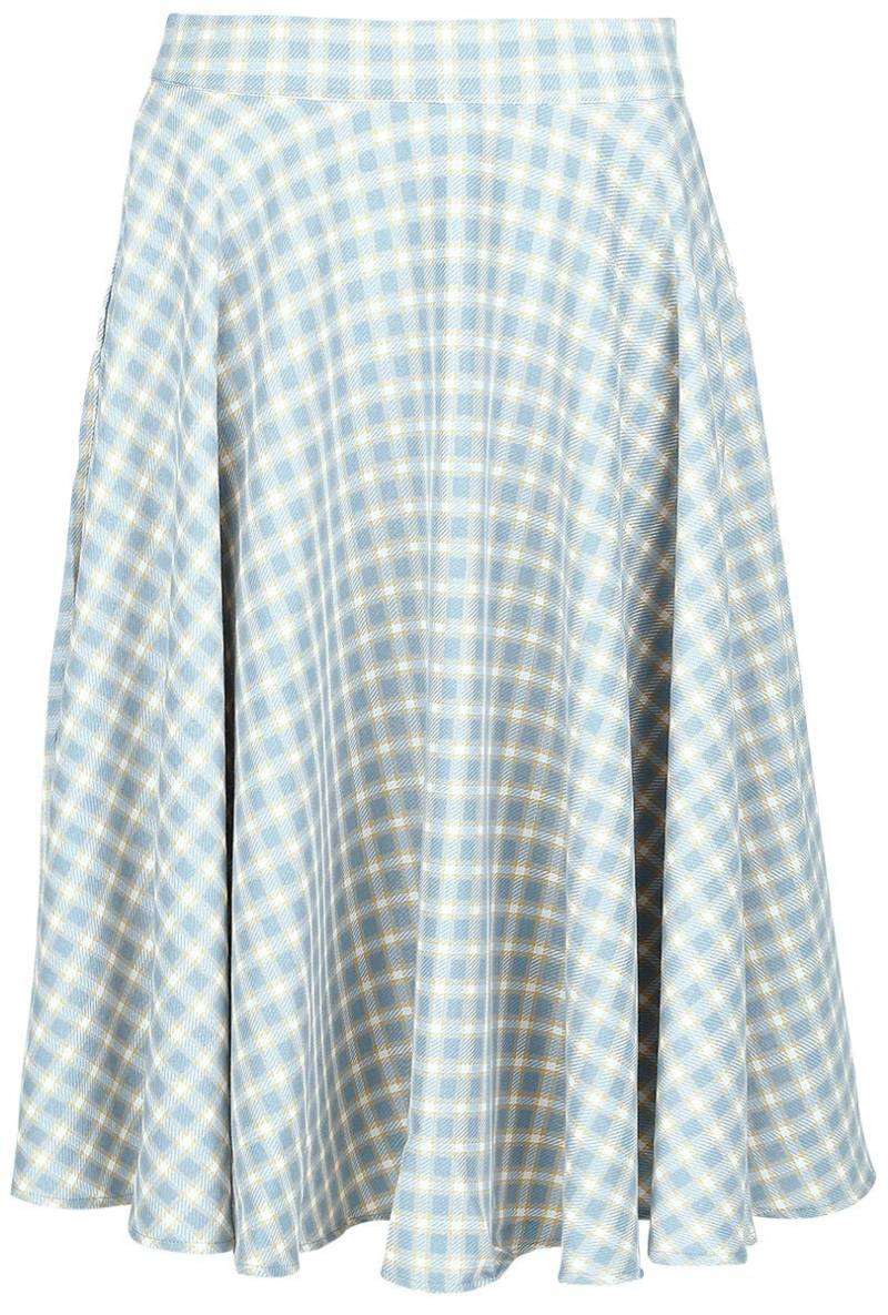 Banned Retro Cary Blue Check Skirt Mittellanger Rock blau weiß in M von Banned Retro
