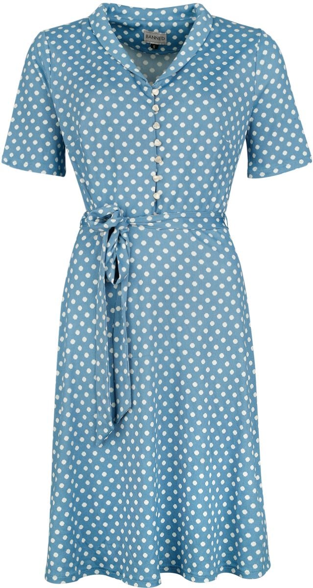 Banned Retro Ellen Spot Dress Mittellanges Kleid blau weiß in XS von Banned Retro