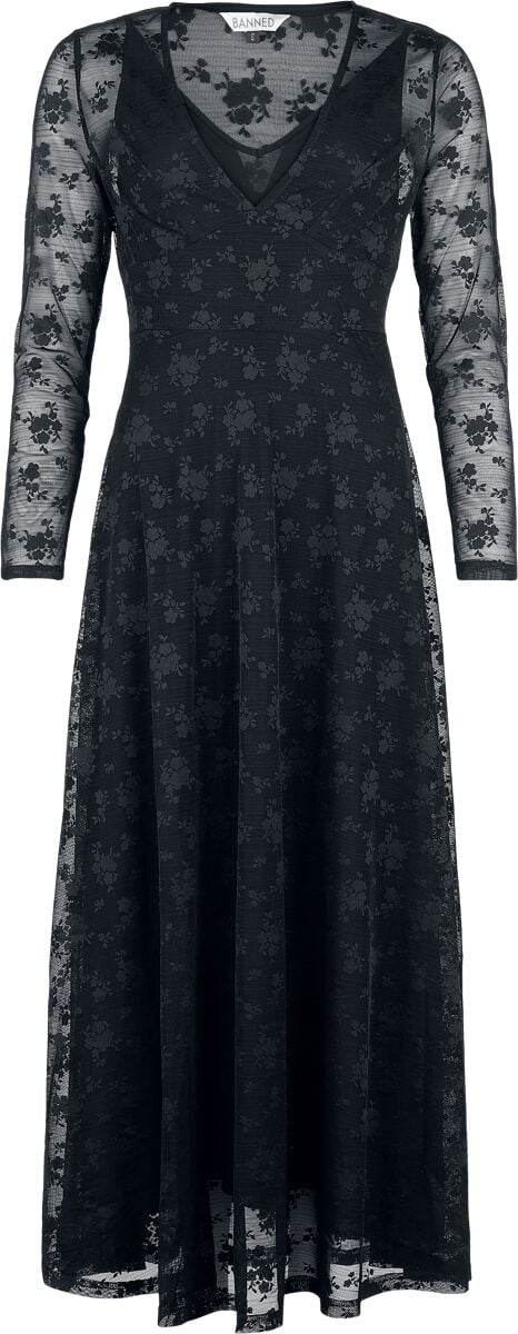 Banned Retro Florence Lace Maxidress Langes Kleid schwarz in 3XL von Banned Retro