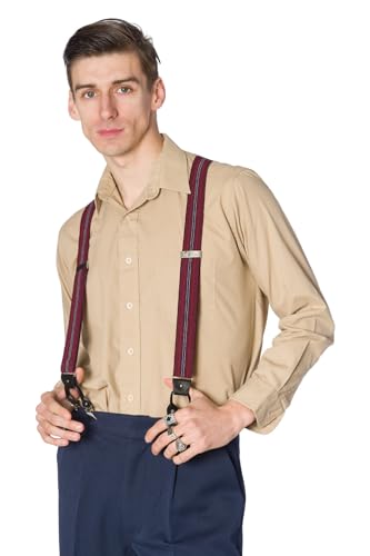 Banned Retro Hosenträger Nicholas Braces Weinrot Y-Form Vintage Knopfverschluss von Banned Retro