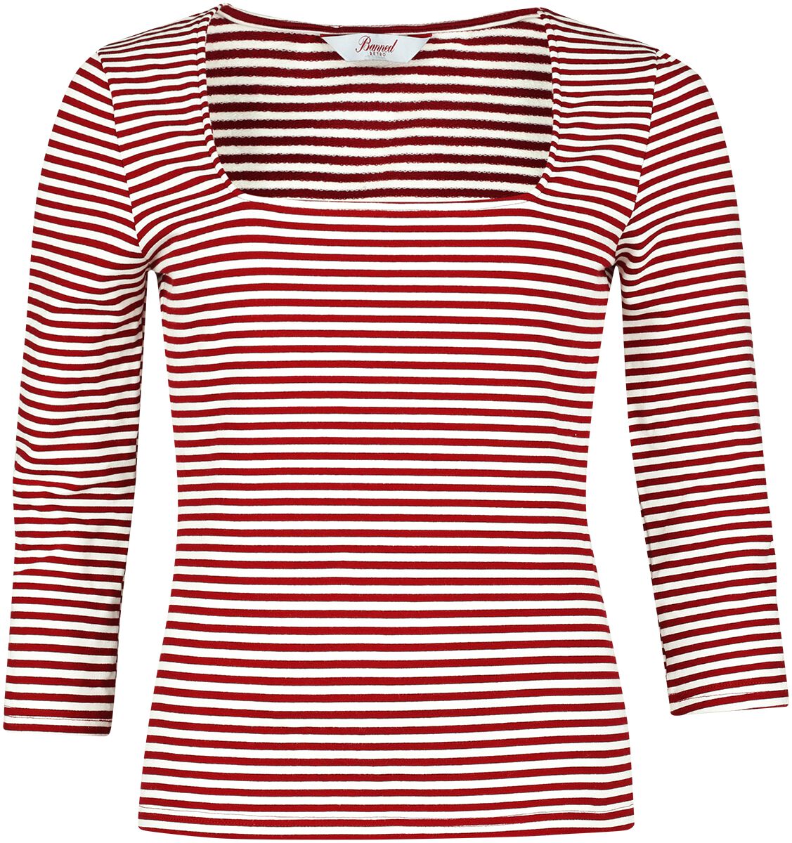 Banned Retro Langarmshirt - Stripe & Square Top - S bis 4XL - für Damen - Größe 3XL - rot/weiß von Banned Retro