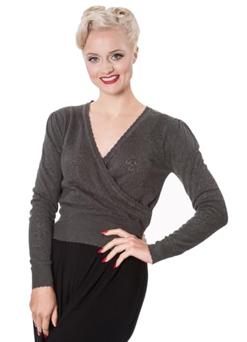 Banned Retro Pullover Basic Instinct Grau Rockabilly Vintage Wickeltop, Größe:S von Banned Retro