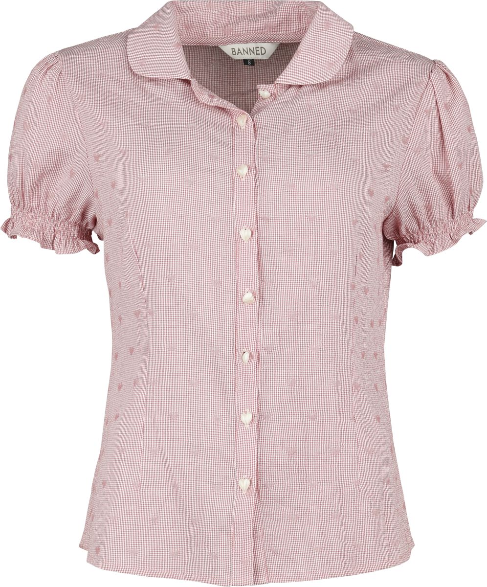 Banned Retro - Rockabilly Bluse - Heart On Her Sleeve Blouse - XS bis 4XL - für Damen - Größe S - pink von Banned Retro