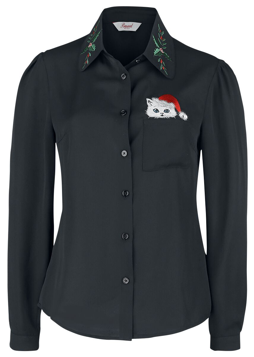 Banned Retro - Rockabilly Bluse - Pocket Cat Blouse - XS bis 4XL - für Damen - Größe M - schwarz von Banned Retro