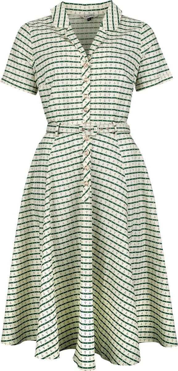 Banned Retro - Rockabilly Kleid knielang - Bella Anchor Ahead Dress - XS bis M - für Damen - Größe XS - beige/grün Banned Retro - Rockabilly Kleid knielang - Bella Anchor Ahead Dress - XS bis M - für Damen - Größe XS - beige/grün von Banned Retro