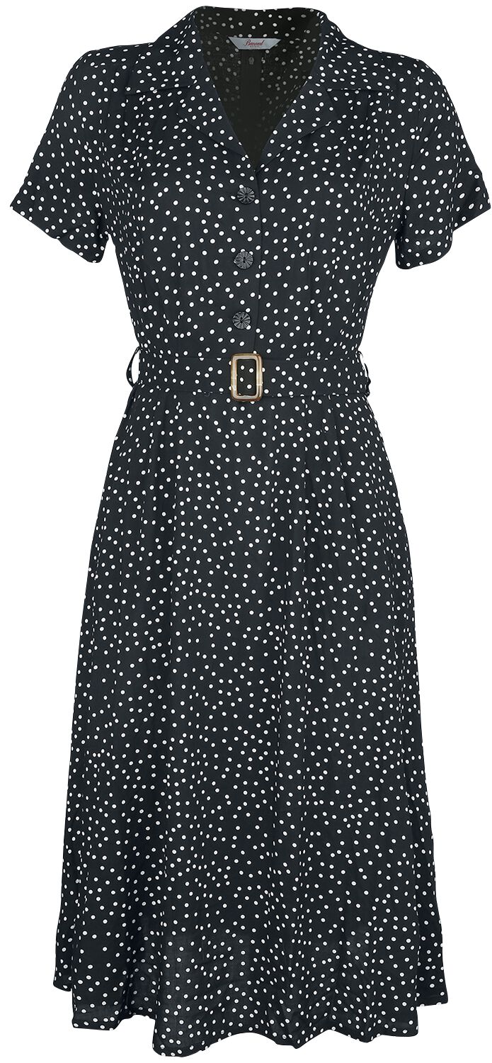 Banned Retro - Rockabilly Kleid knielang - Black Spot Dress - S bis 4XL - für Damen - Größe L - schwarz/weiß von Banned Retro