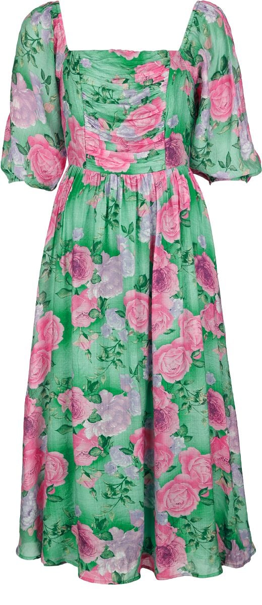 Banned Retro - Rockabilly Kleid lang - Sandy Flower Dress - XS bis 4XL - für Damen - Größe XL - grün/pink von Banned Retro