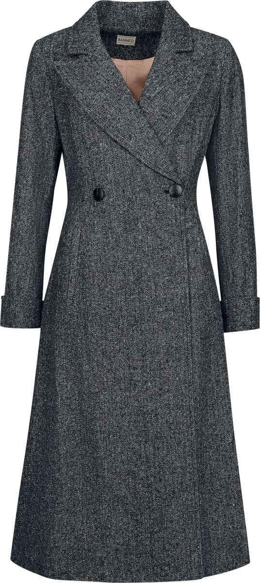 Banned Retro - Rockabilly Mantel - Abigal Coat - XS bis 4XL - für Damen - Größe XS - grau von Banned Retro