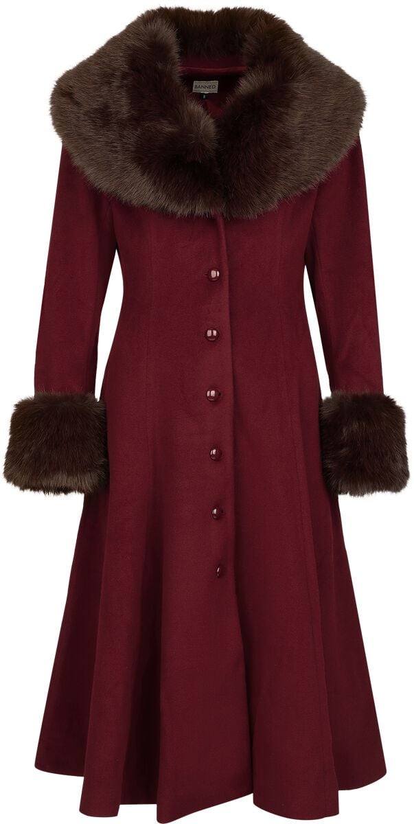 Banned Retro - Rockabilly Mantel - Martha Fake Fur Coat - XS bis 4XL - für Damen - Größe XXL - rot/braun Banned Retro - Rockabilly Mantel - Martha Fake Fur Coat - XS bis 4XL - für Damen - Größe XXL - rot/braun von Banned Retro