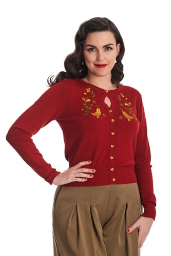 Banned Retro Strickjacke Heritage Birdy Cardigan Rot Vintage Rockabilly Bestickt, Größe:S von Banned Retro