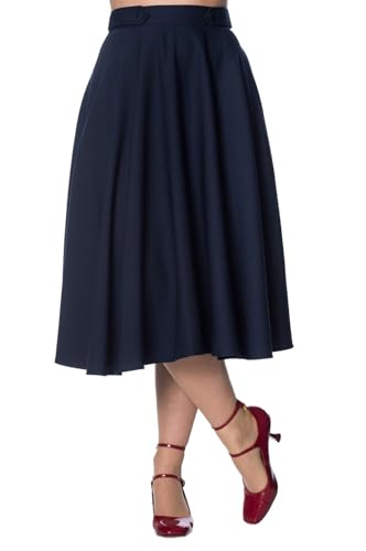 Banned Retro Tellerrock Di Di Plain Swing Skirt Vintage Blau, Größe:L von Banned Retro