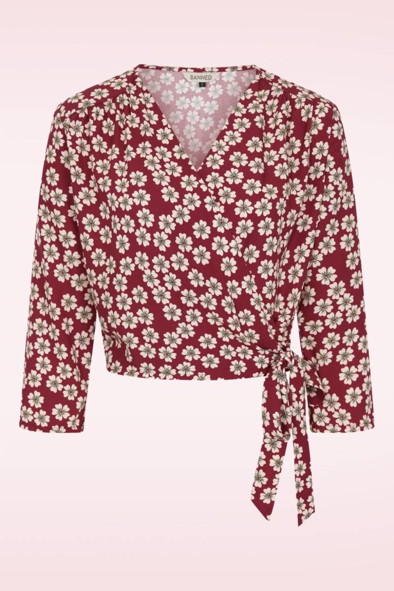 Gracie Blossom Wickelbluse in Rot von Banned Retro