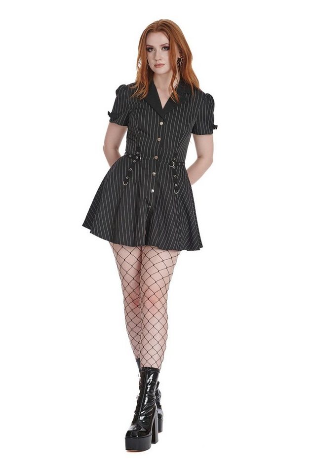 Banned A-Linien-Kleid Black Core Button Up Nadelstreifen Goth Pin Stripe von Banned