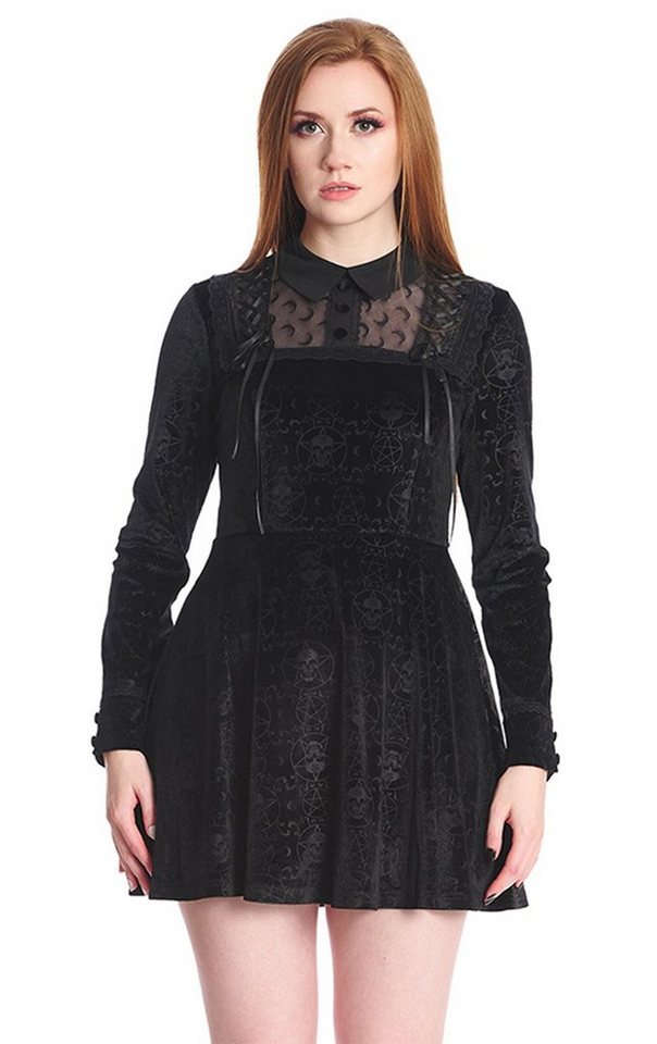 Banned A-Linien-Kleid Melancholie Gothic Dress Totenkopf Pentagramm Samtkleid von Banned