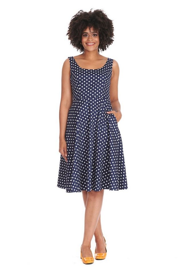 Banned A-Linien-Kleid Retro Swingkleid Dot Days Navy Blau Vintage Polka Dot Dress 50s Pünktchen Kleid von Banned