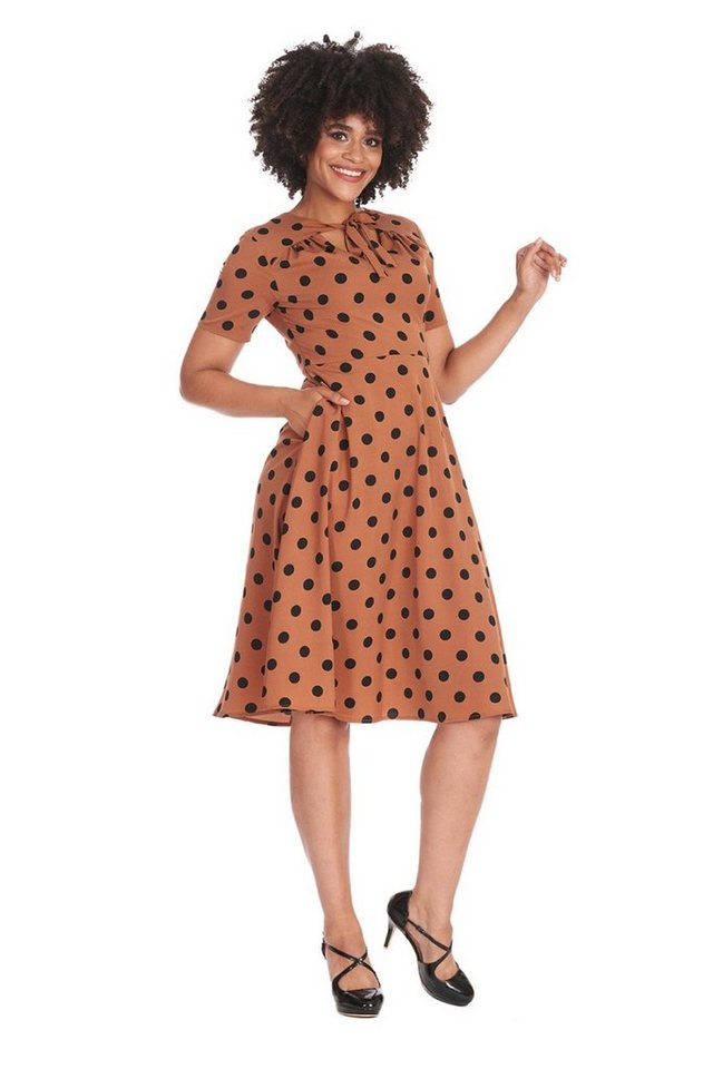 Banned A-Linien-Kleid Retro Swingkleid Set Sail Braun Vintage Polka Dot Dress 50s Pünktchen Kleid von Banned