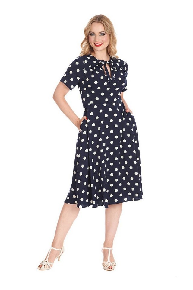 Banned A-Linien-Kleid Retro Swingkleid Set Sail Navy Vintage Polka Dot Dress 50s Pünktchen Kleid von Banned