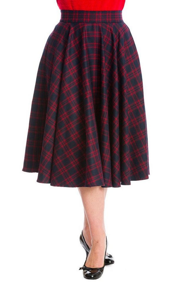 Banned A-Linien-Rock Adore Her Rot Navy Kariert Retro Vintage Swing Skirt von Banned