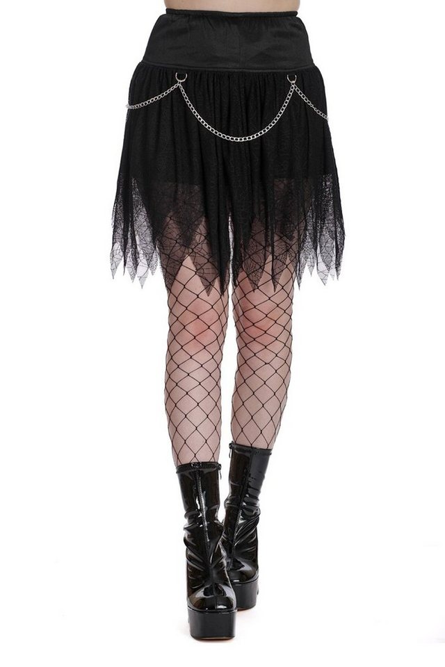 Banned A-Linien-Rock Desdemona Gothic Chain Skirt Spinnenetz Tüll Ketten von Banned