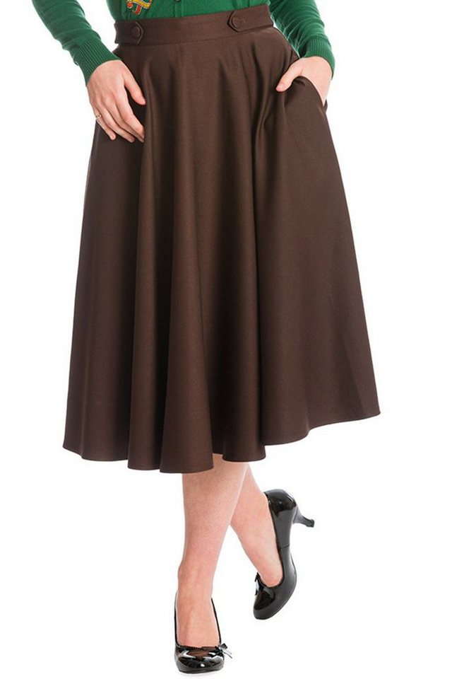 Banned A-Linien-Rock Di Di Plain Braun Retro Vintage Swing Skirt von Banned