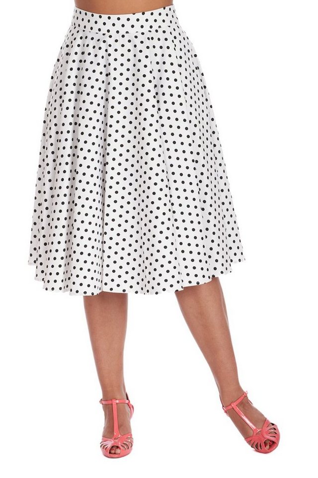 Banned A-Linien-Rock Polka Dot Days Weiß Retro Vintage Swing Skirt von Banned