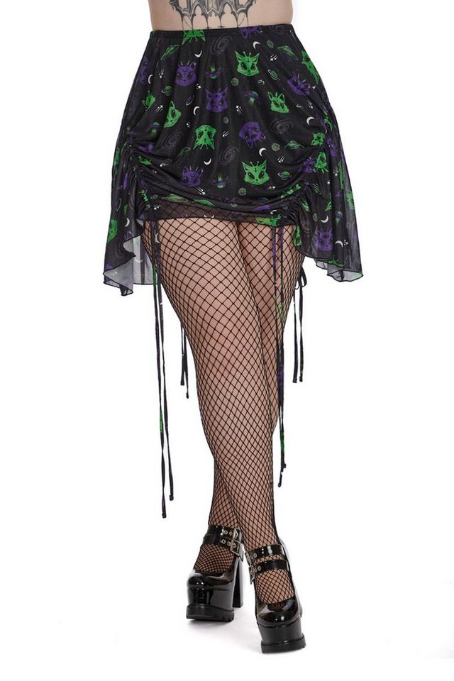 Banned A-Linien-Rock Space Cat Kitty Rave Alien Katze Punk Nu Goth Skirt von Banned