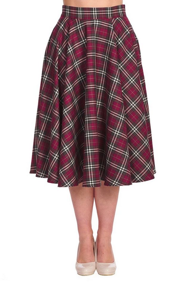 Banned A-Linien-Rock Winter Check Rot Kariert Retro Vintage Swing Skirt von Banned