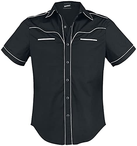 Banned Alternative Plain Trim Männer Kurzarmhemd schwarz/weiß 4XL von Banned