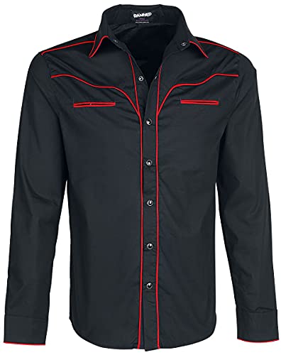 Banned Alternative Plain Trim Männer Langarmhemd schwarz/rot XXL von Banned