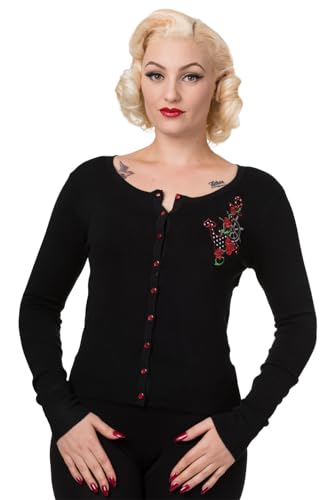 Banned Anker Rosen Retro Vintage Rockabilly 50er Jahre Top Strickjacke - Schwarz (L - DE 40) von Banned